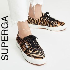 SUPERGA x ANTHRO COGNAC ZEBRA VELVET 2750 FANTASIA COLLECTION SNEAKERS SIZE 9.5